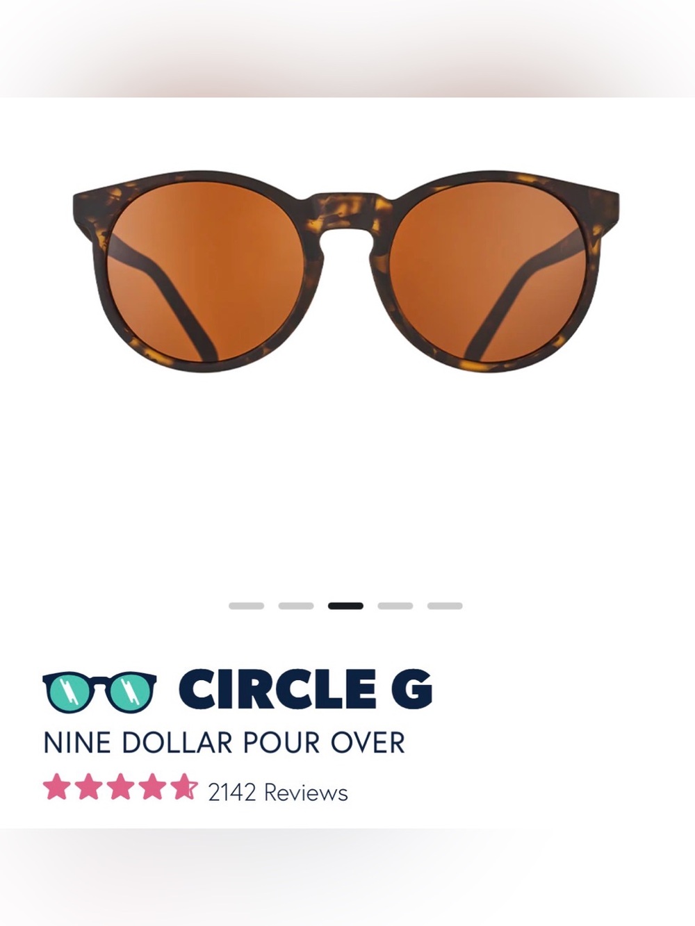 GOODR NWT Circle G sunglasses in Nine Dollar Pour Over tortoise shell brown